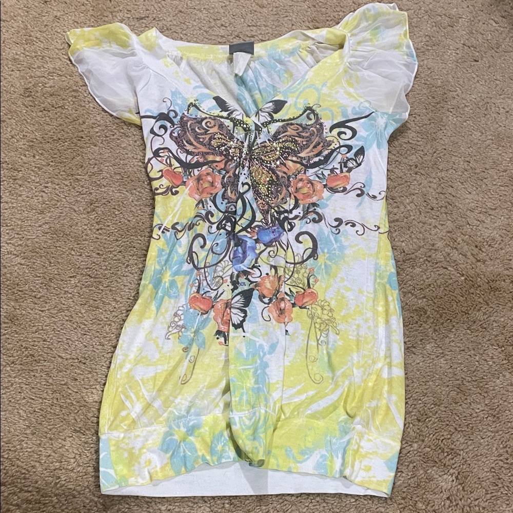 Last Chance‼️Colorful Butterfly Print Top